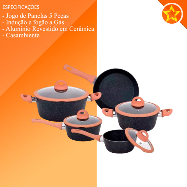 Conjunto de 5 Panelas compatível com Indução