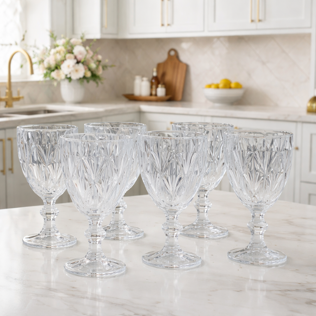 Jogo de 6 Taças de Vidro Diamante 300ml Livon