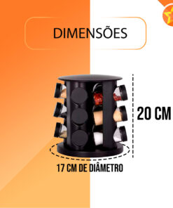 Porta Condimentos Vidro E Tampa Giratório Com 9 Potes Preto