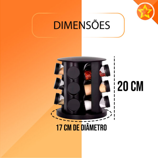 Porta Condimentos Vidro E Tampa Giratório Com 9 Potes Preto