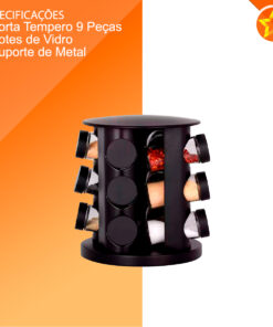 Porta Condimentos Vidro E Tampa Giratório Com 9 Potes Preto