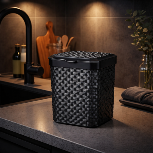 Lixeira de Pia Rattan Preta 5L com Tampa para Cozinha Arqplast