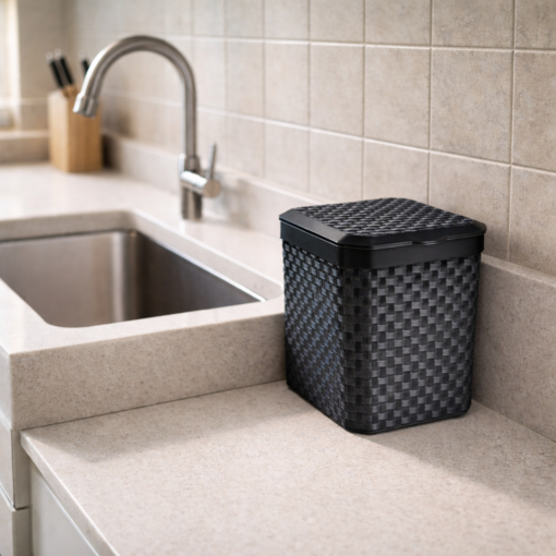 Lixeira de Pia Rattan Preta 5L com Tampa para Cozinha Arqplast