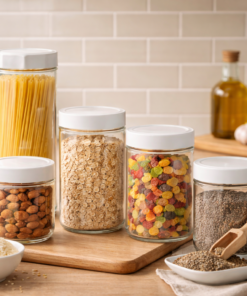Potes de Vidro Empilháveis 5 Peças Organizador de Cozinha