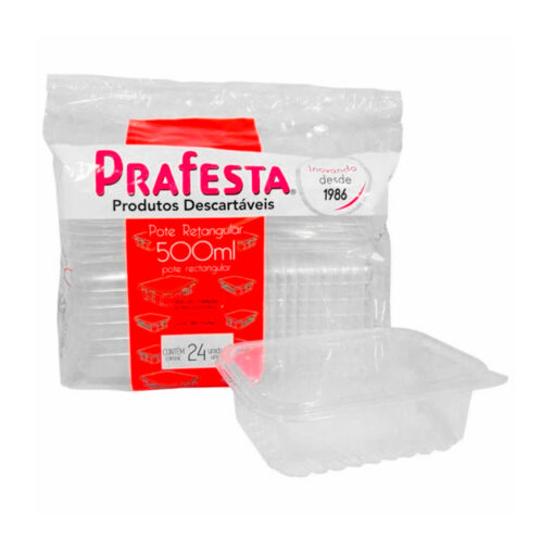 Potes Retangulares 250ml Descartaveis 24 Unidades Prafesta