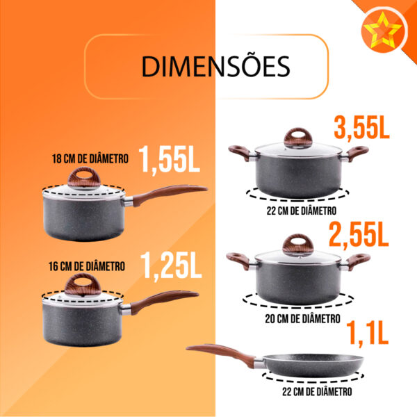 Conjunto de 5 Panelas Smart Plus Granito Brinox