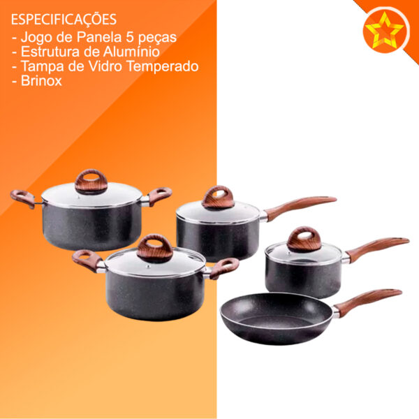 Conjunto de 5 Panelas Smart Plus Granito Brinox