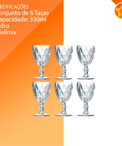 Jogo de Taça de Vidro Diamond 340mL Wellmix