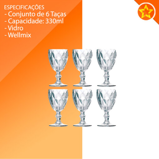 Jogo de Taça de Vidro Diamond 340mL Wellmix
