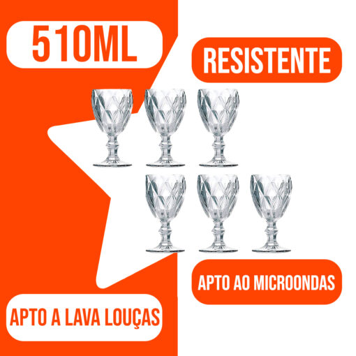 Jogo de Taça de Vidro Diamond 340mL Wellmix