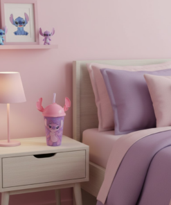 Copo Disney Stitch ou Angel 500ml com Tampa e Canudo Plasutil