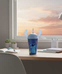 Copo Disney Stitch ou Angel 500ml com Tampa e Canudo Plasutil