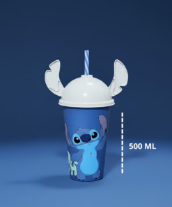 Copo Disney Stitch ou Angel 500ml com Tampa e Canudo Plasutil