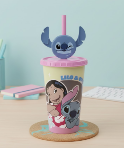 Copo Lilo & Stitch Disney 500ml Plástico com Canudo Plasutil