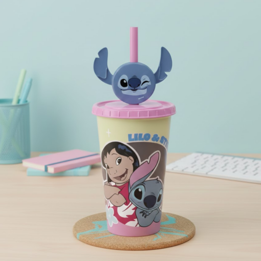Copo Lilo & Stitch Disney 500ml Plástico com Canudo Plasutil