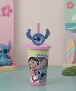 Copo Lilo & Stitch Disney 500ml Plástico com Canudo Plasutil
