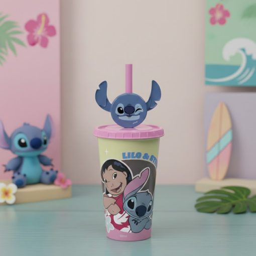 Copo Lilo & Stitch Disney 500ml Plástico com Canudo Plasutil