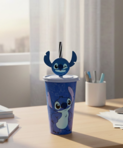 Copo Lilo & Stitch Disney 500ml Plástico com Canudo Plasutil
