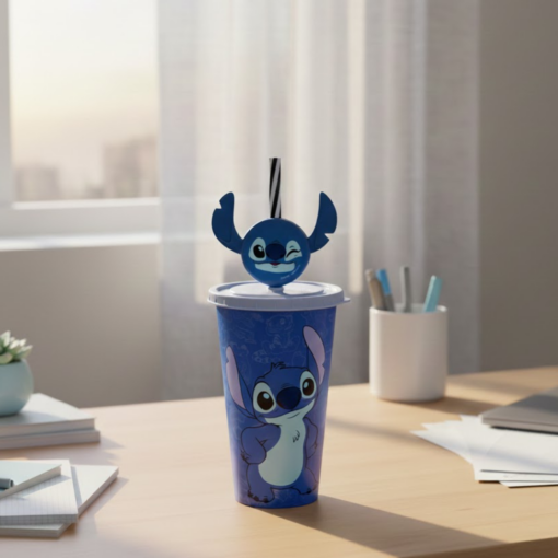 Copo Lilo & Stitch Disney 500ml Plástico com Canudo Plasutil