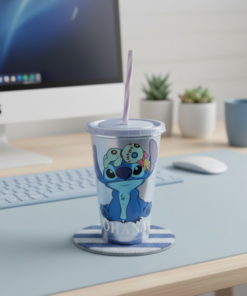 Copo Stitch 500ml com Canudo Resistente Plasutil