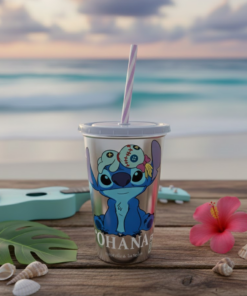 Copo Stitch 500ml com Canudo Resistente Plasutil