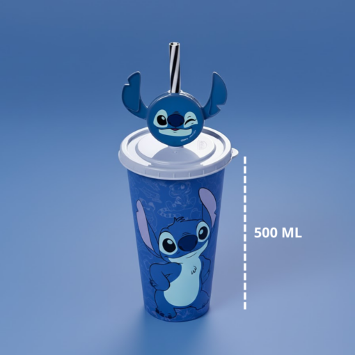 Copo Lilo & Stitch Disney 500ml Plástico com Canudo Plasutil
