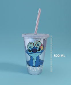 Copo Stitch 500ml com Canudo Resistente Plasutil