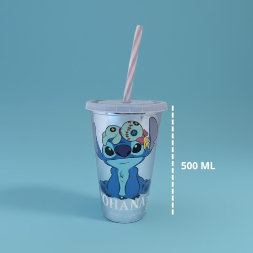 Copo Stitch 500ml com Canudo Resistente Plasutil