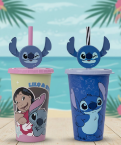 Copo Lilo & Stitch Disney 500ml Plástico com Canudo Plasutil