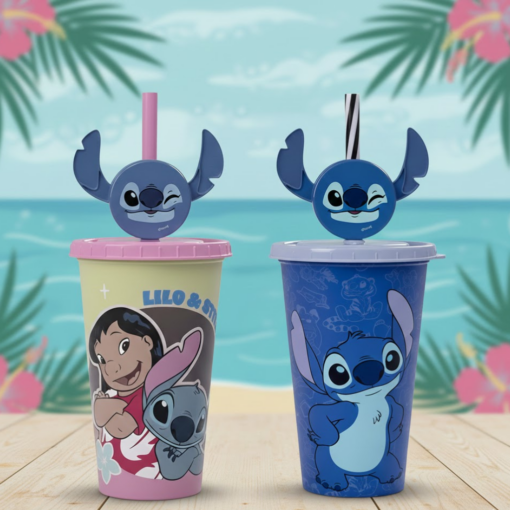 Copo Lilo & Stitch Disney 500ml Plástico com Canudo Plasutil