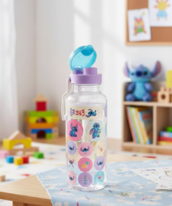 Garrafa Plástica Stitch 600ml Abre Fácil com Adesivos Plasutil
