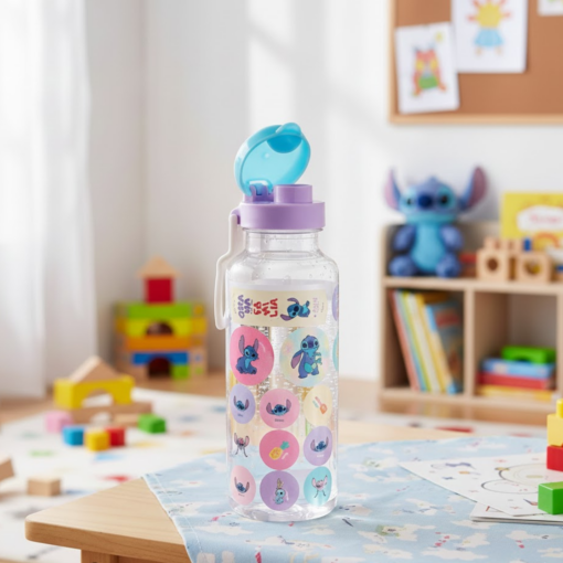Garrafa Plástica Stitch 600ml Abre Fácil com Adesivos Plasutil