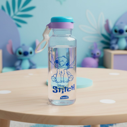 Garrafa Plástica Stitch 600ml Abre Fácil com Adesivos Plasutil