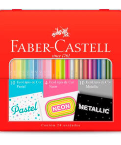 LÁPIS DE COR 24 CORES PASTEL, NEON E METÁLICO - FABER CASTELL
