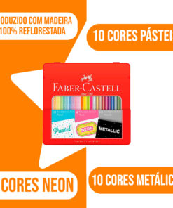 LÁPIS DE COR 24 CORES PASTEL, NEON E METÁLICO - FABER CASTELL