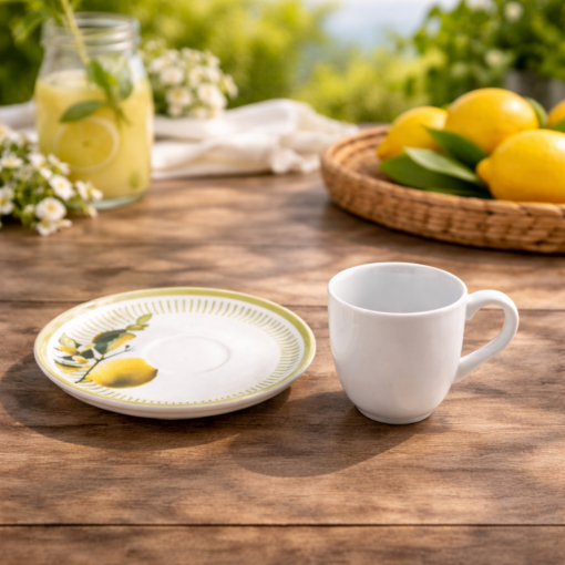 Conjunto Xicara com Pires 120ml Café Lemon Porto Brasil para Servir Café