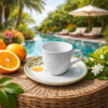 Xicara de Chá 170ml com Pires Lemon Porto Brasil Ceramica Decorada
