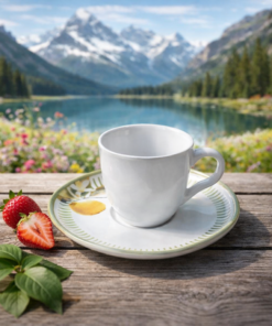 Xicara de Chá 170ml com Pires Lemon Porto Brasil Ceramica Decorada