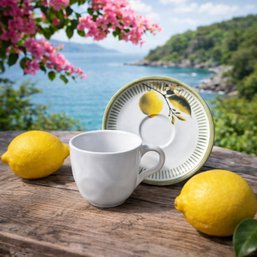 Xicara de Chá 170ml com Pires Lemon Porto Brasil Ceramica Decorada