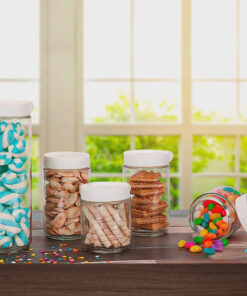 REF: 1989 Conjunto Potes de Vidro Empilhável 5 Peças