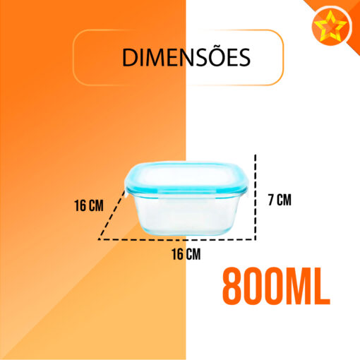 Pote de Vidro Quadrado 800ml Hermético Cozinha