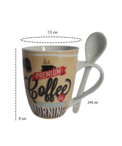 Canecas Com Colher 240ml De Porcelana Vintage Coffee