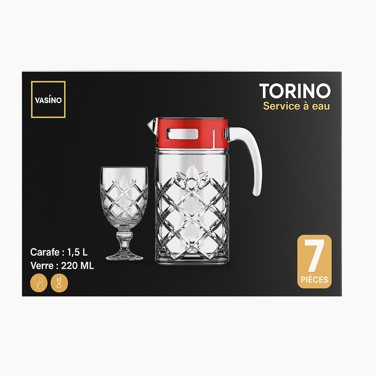 Jogo jarra 1,5L e 6 Taças em Vidro Lapidado Casambiente