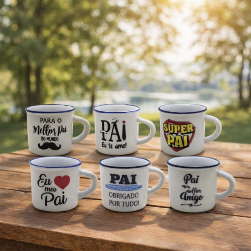 Kit 6 Caneca de Café 50ml Presente Dia dos Pais para Quem Ama Café Design Clássico