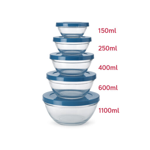 Conjunto 5 Potes de Vidro com Tampa Class Home
