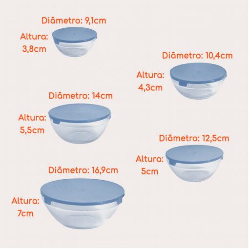 Conjunto 5 Potes de Vidro com Tampa Class Home