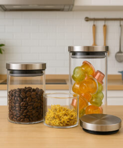 Jogo 3 Pote de Vidro Tampa Inox Belovidro com condimento