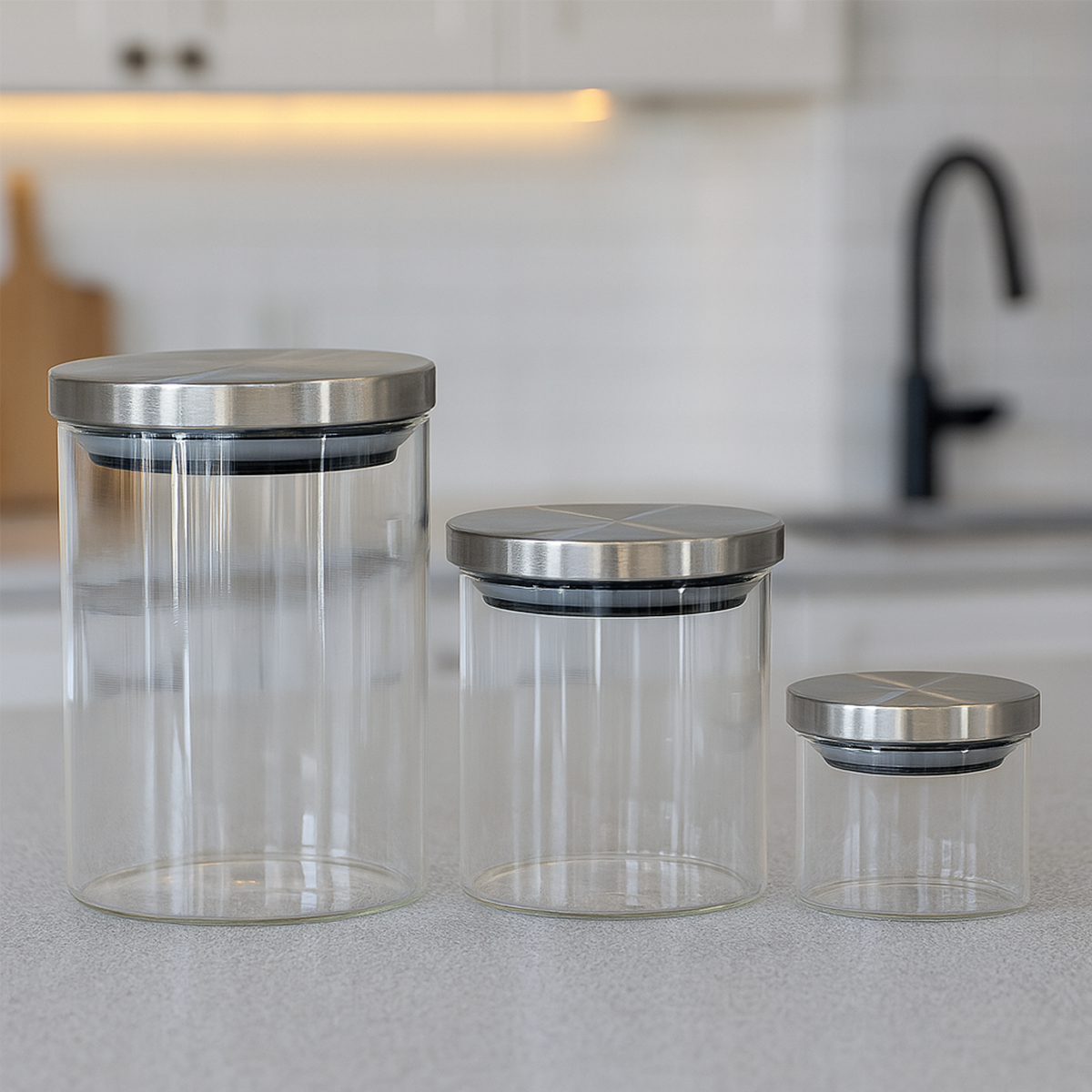 Jogo de Potes de vidro tampa de inox belovidro