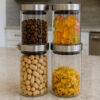 Conjunto 4 Potes Vidro com Tampa Inox Organizador