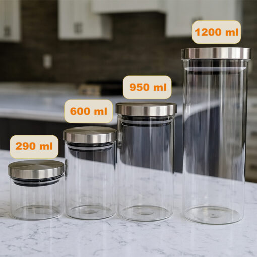 Conjunto 4 Pote de Vidro Borossilicato Tampa Inox Belovidro